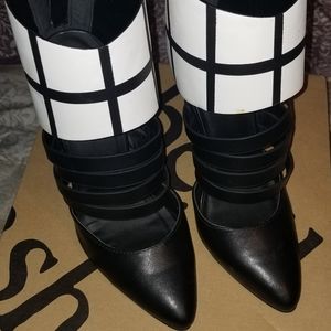 Black and White Ankle-Cuff Stilettos